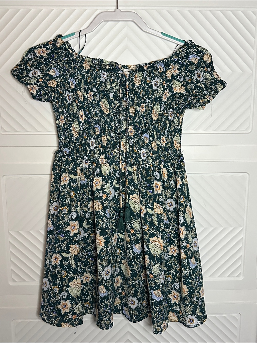 Shyanne Dark Green Floral Smocked Off-Shoulder Dress